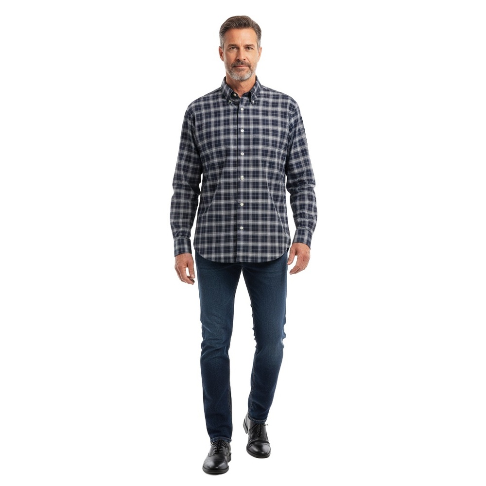 ST. JOHN'S BAY Shirt Mens XXL Navy Plaid Button-Down Iron Free‎ Casual Classic